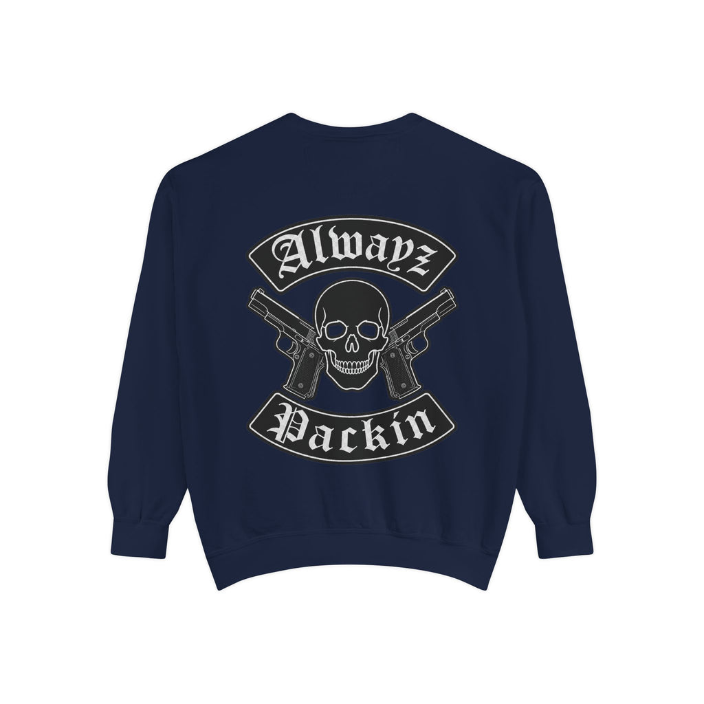 Alwayz Packin Front/ Skull and Guns with Rocker Back Sweatshirt