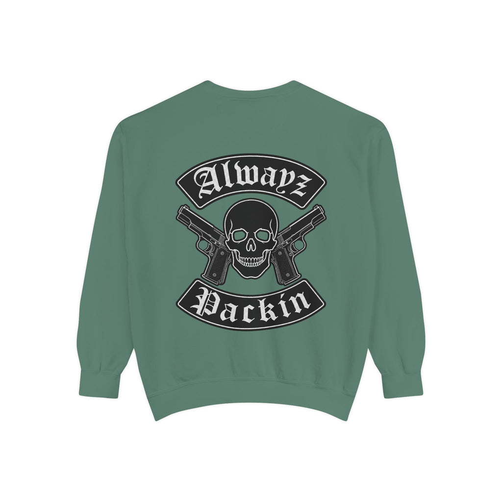 Alwayz Packin Front/ Skull and Guns with Rocker Back Sweatshirt