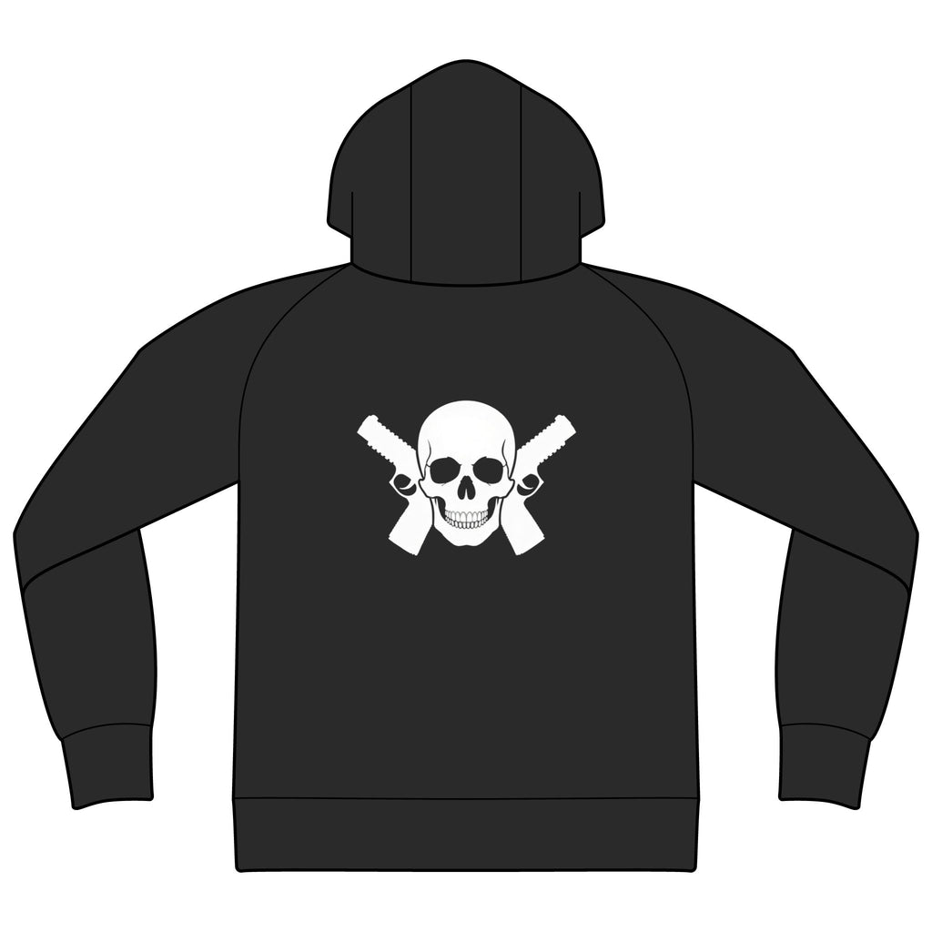 Alwayz packin front/ skull and guns back Unisex Raglan Hooded Sweatshirt