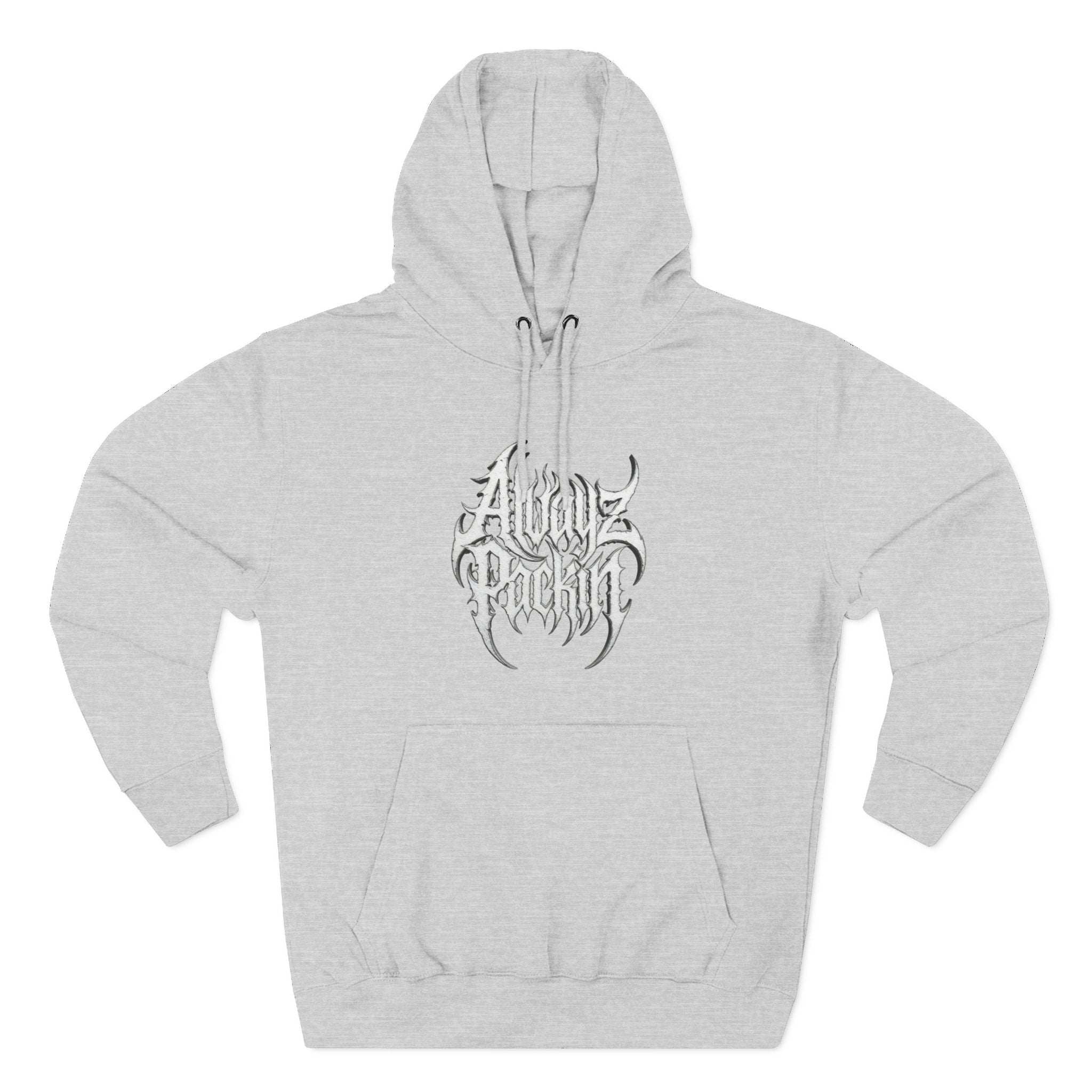Abstract Tribal Logo hoodie | minimalist black emblem on white pullover