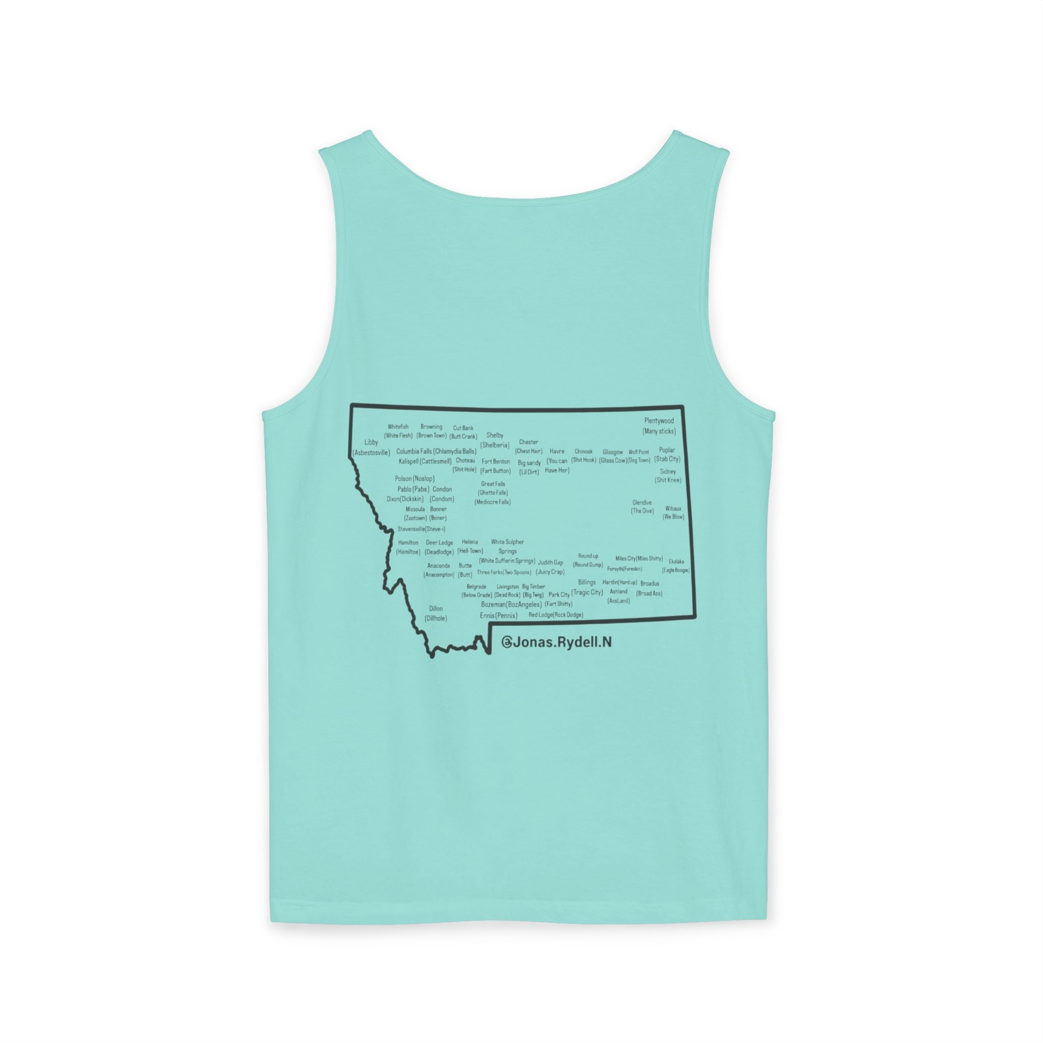 Montana (Not A Touron) Front/ Towns and Nicknames Map Back Tank Top