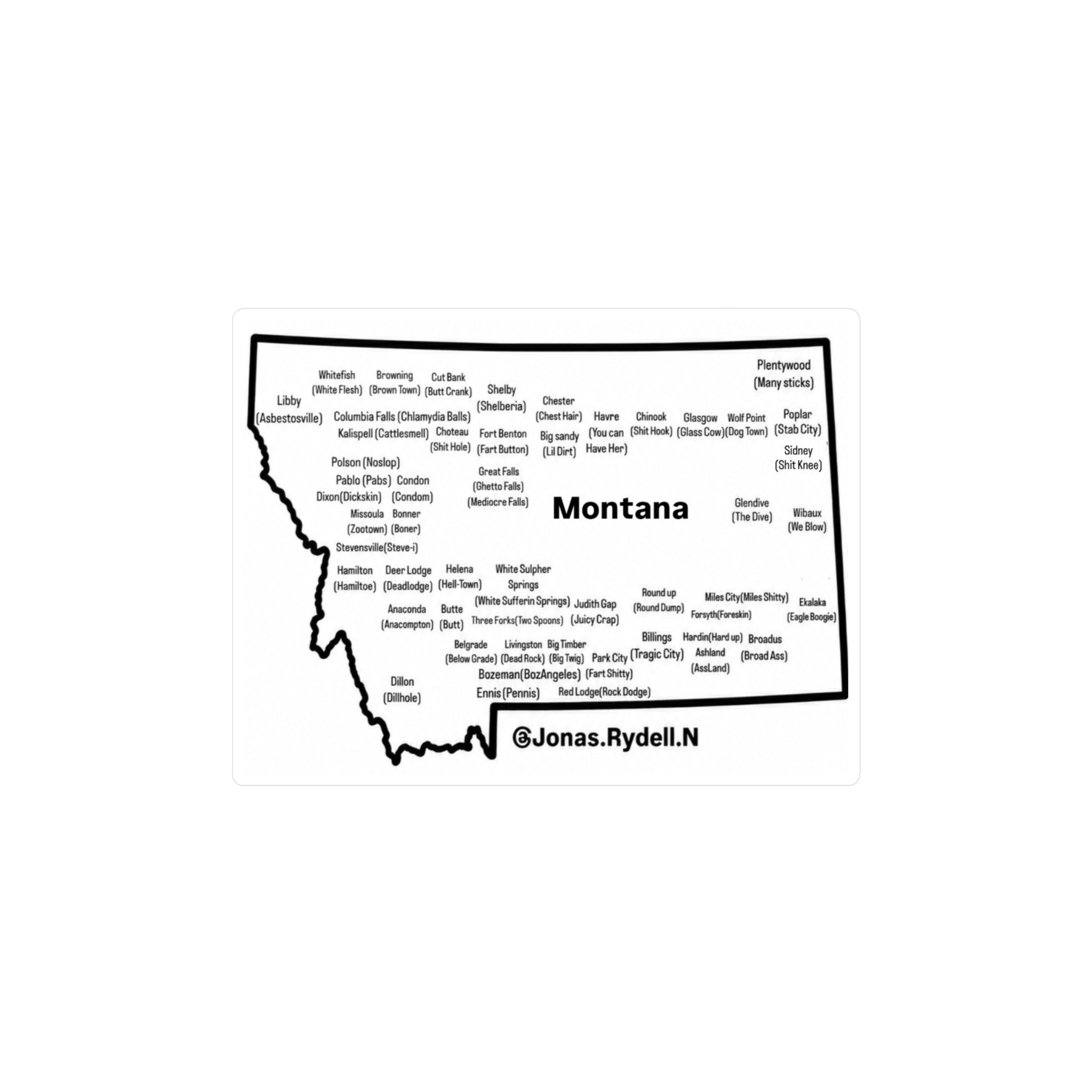 Montana Map with Towns and Nicknames Sticker various sizes