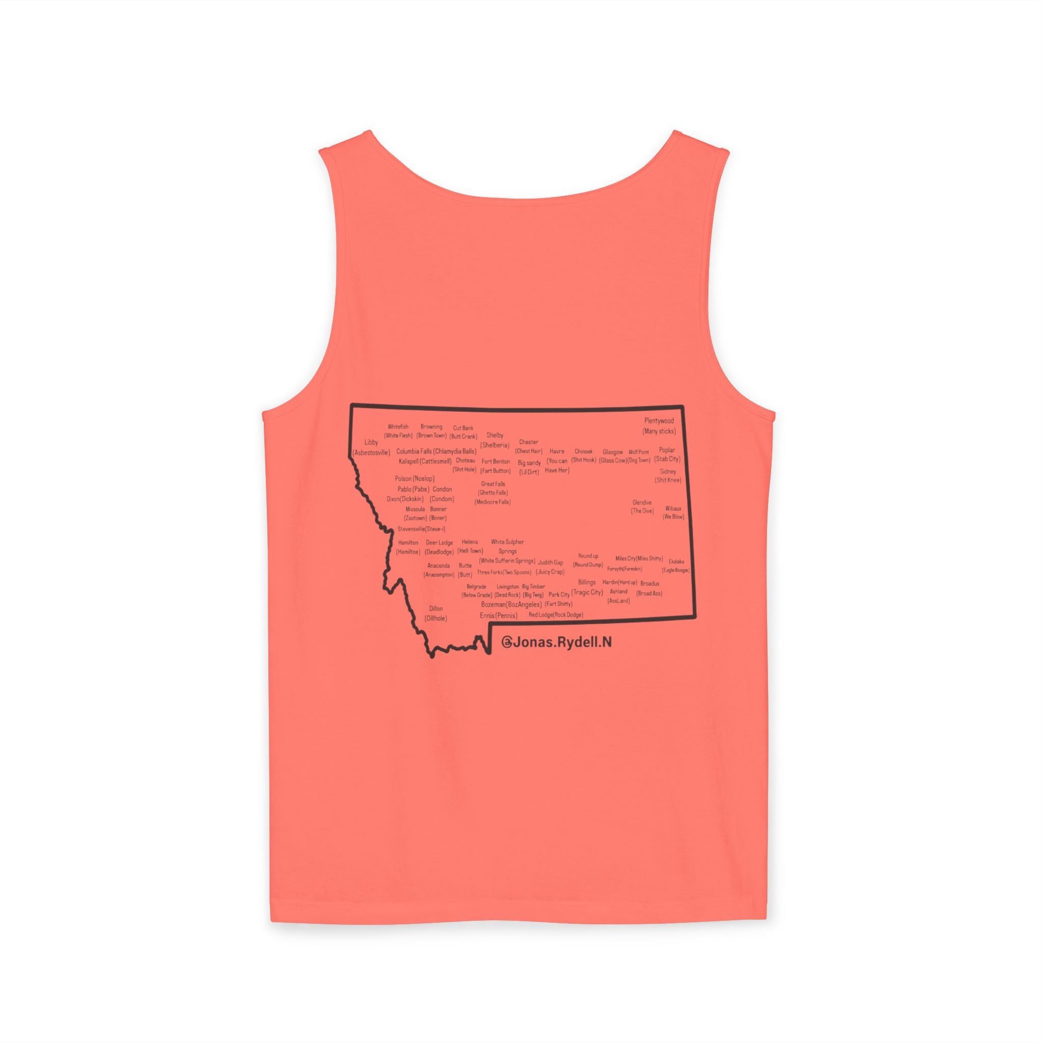 Montana (Not A Touron) Front/ Towns and Nicknames Map Back Tank Top