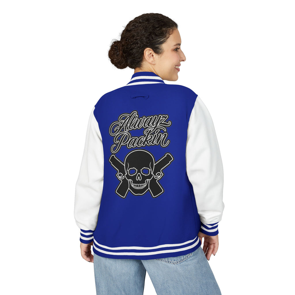 Alwayz packin front/ Alwayz Packin Skull and guns back Unisex Heavyweight Letterman Jacket