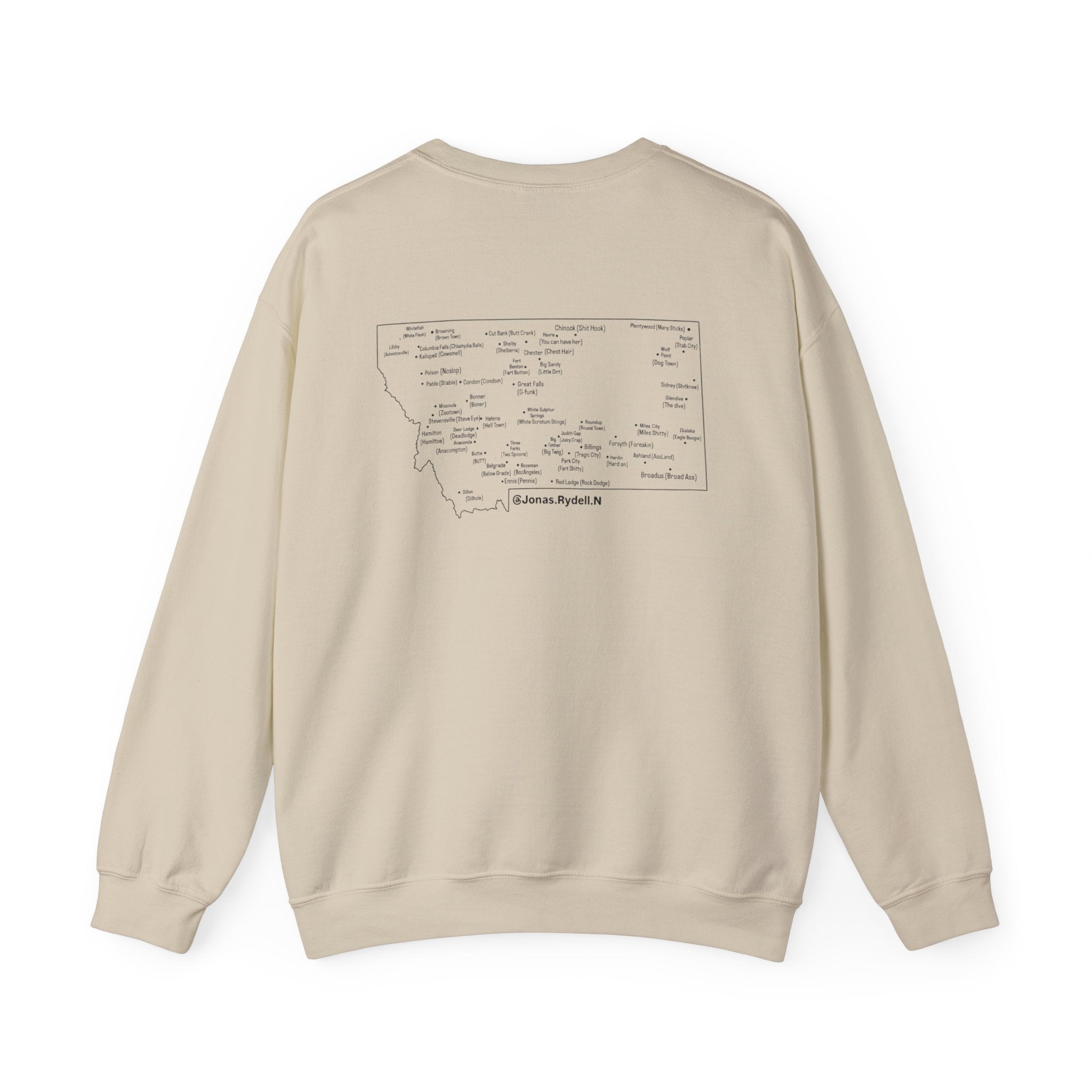 Montana (Not a Touron) Front/ Montana Map with nicknames back sweatshirt