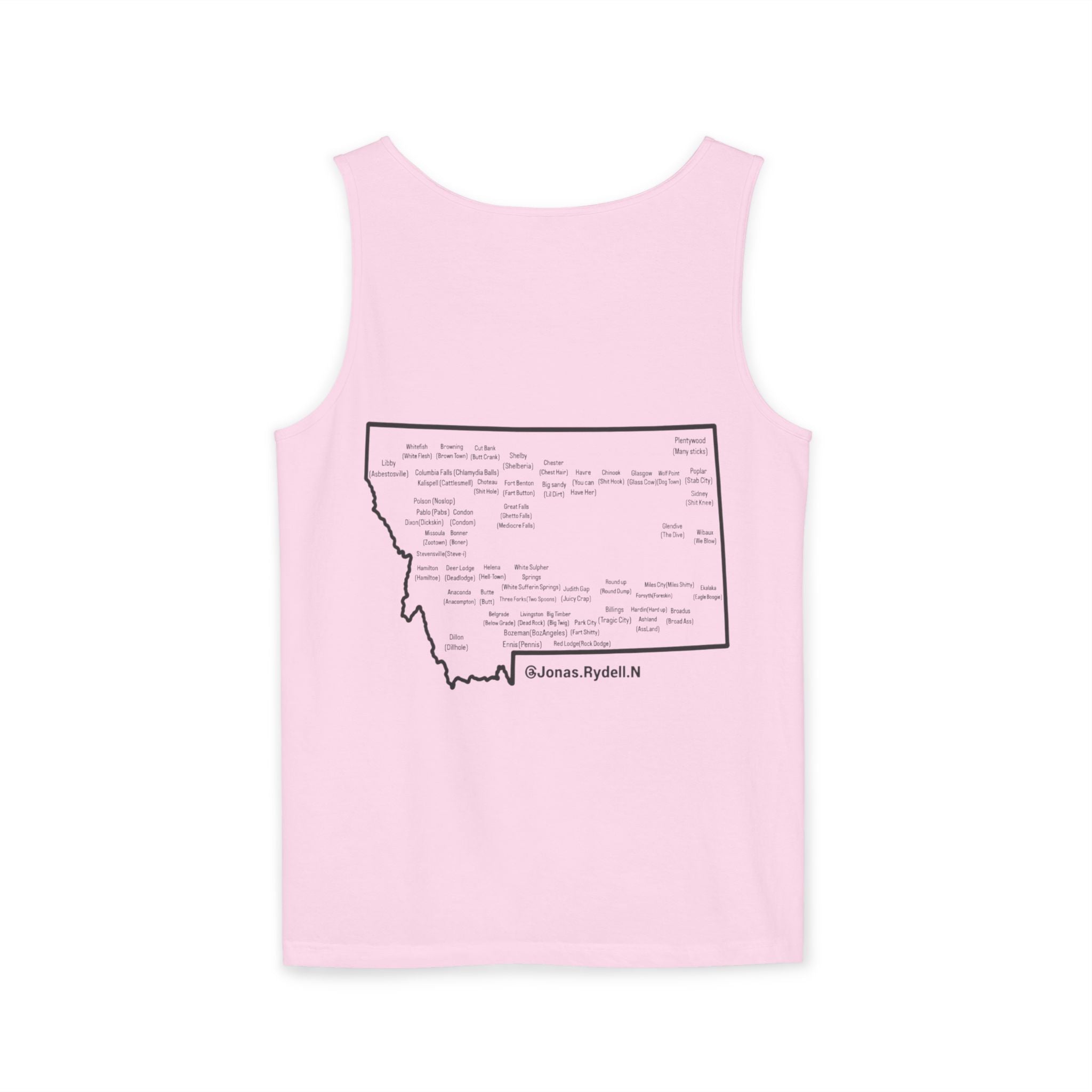 Montana (Not A Touron) Front/ Towns and Nicknames Map Back Tank Top
