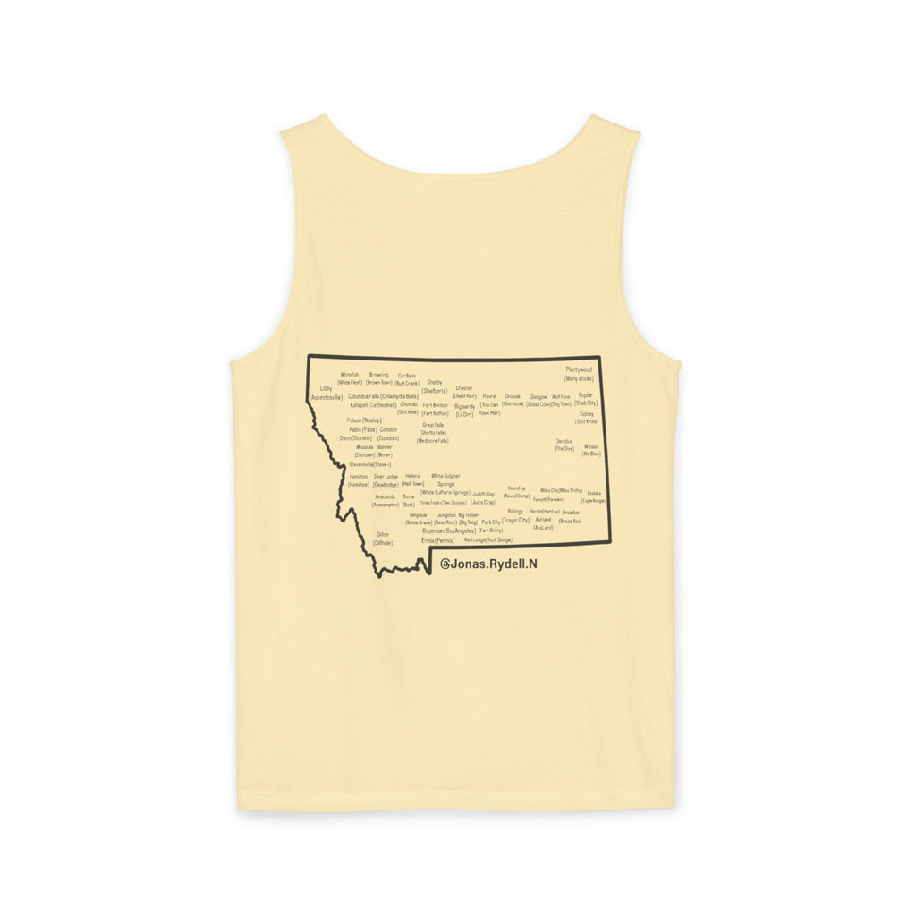 Montana (Not A Touron) Front/ Towns and Nicknames Map Back Tank Top