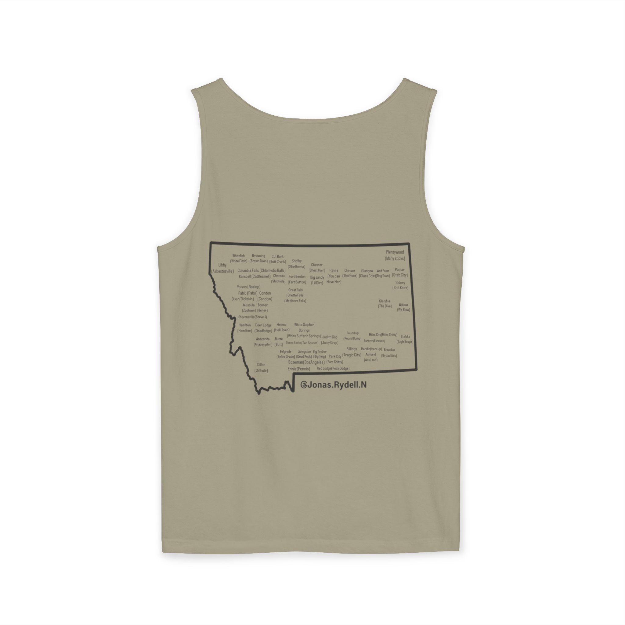 Montana (Not A Touron) Front/ Towns and Nicknames Map Back Tank Top