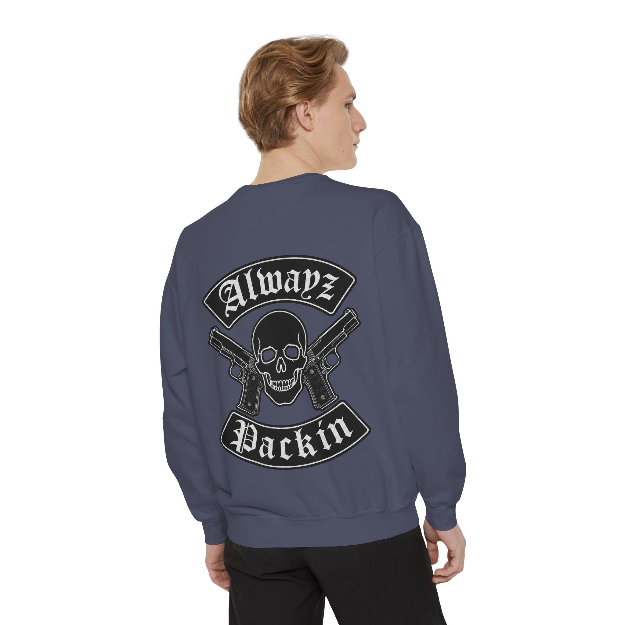Alwayz Packin Front/ Skull and Guns with Rocker Back Sweatshirt