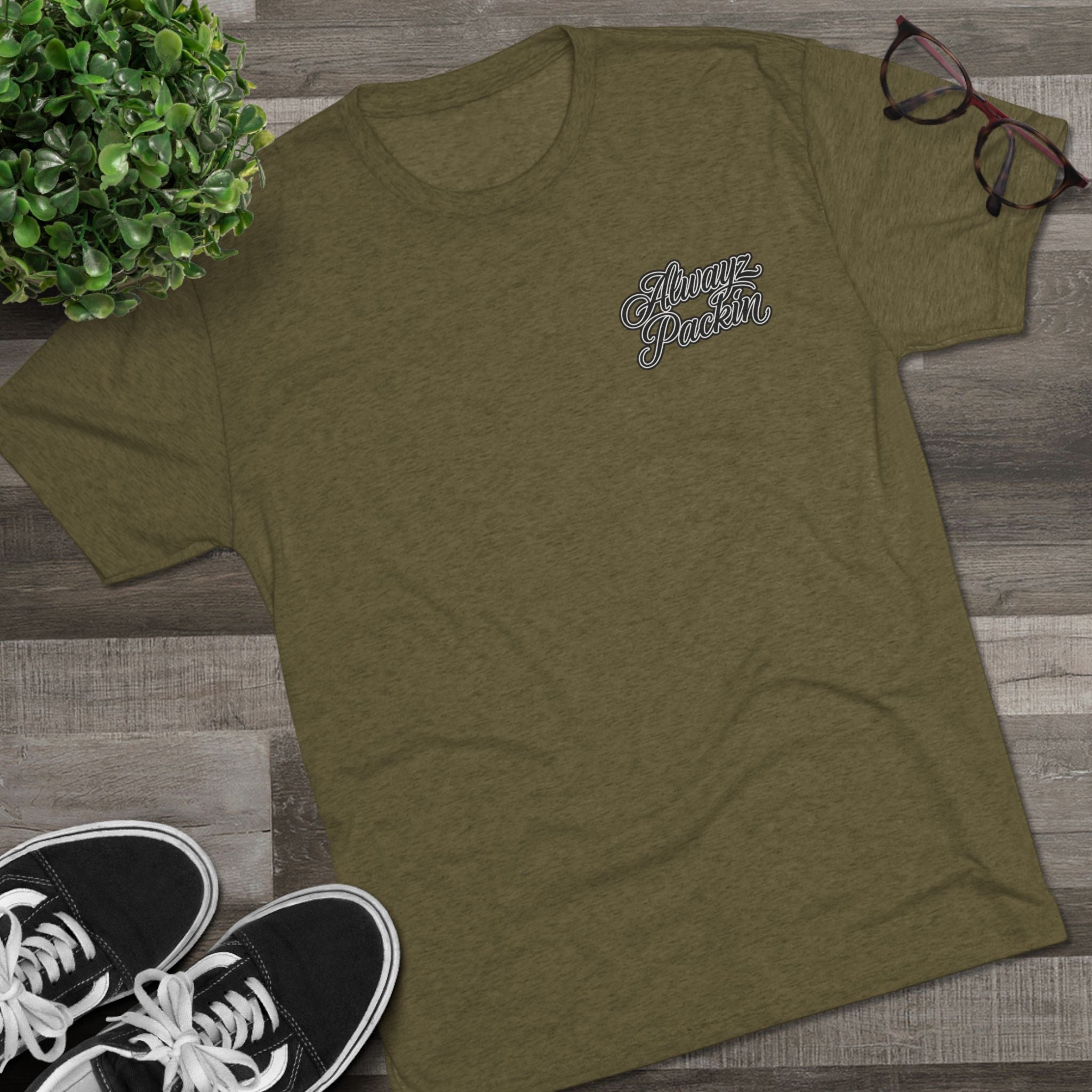 Tri- Blend Always Packin front Skull and Cross Bones back