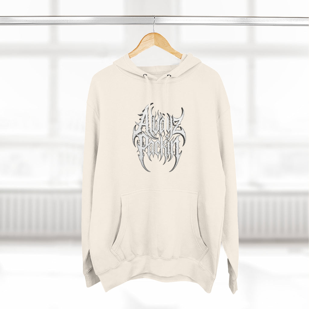 Abstract Tribal Logo hoodie | minimalist black emblem on white pullover