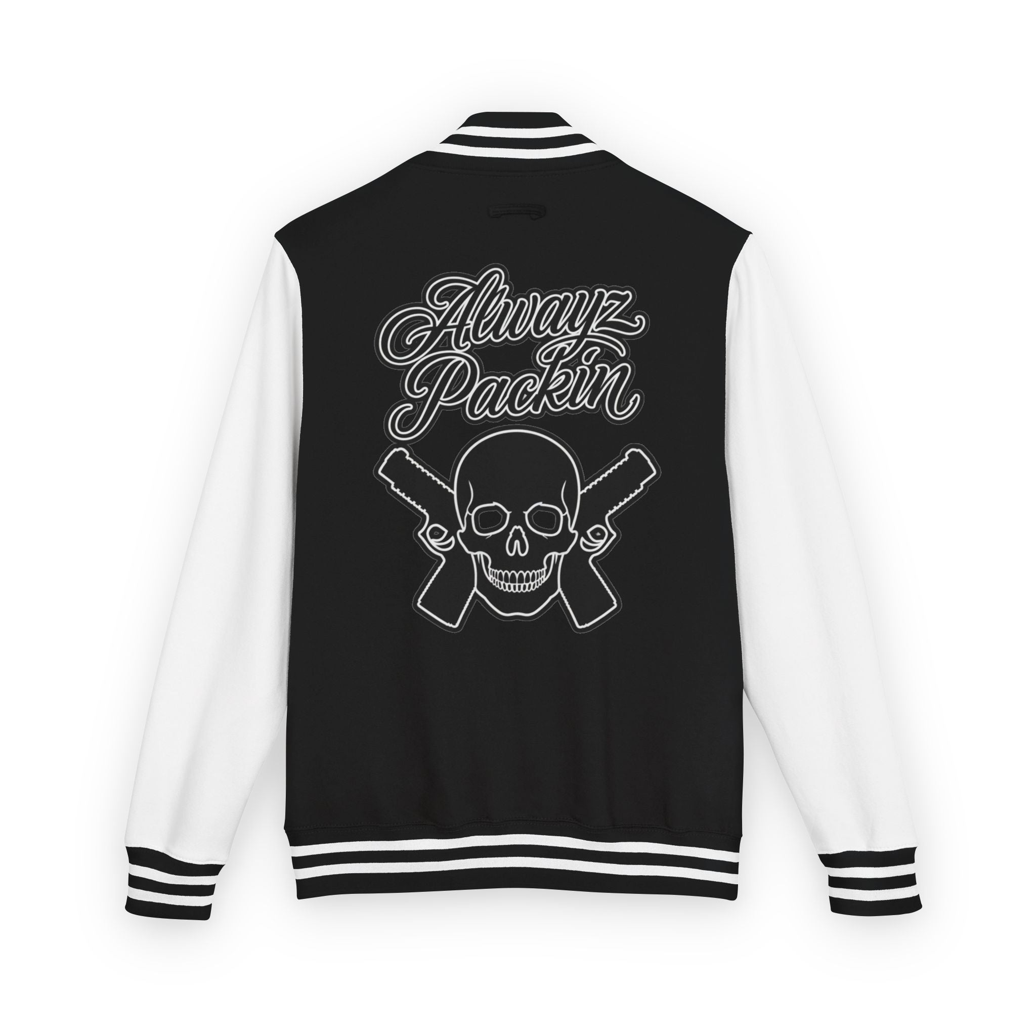 Alwayz packin front/ Alwayz Packin Skull and guns back Unisex Heavyweight Letterman Jacket