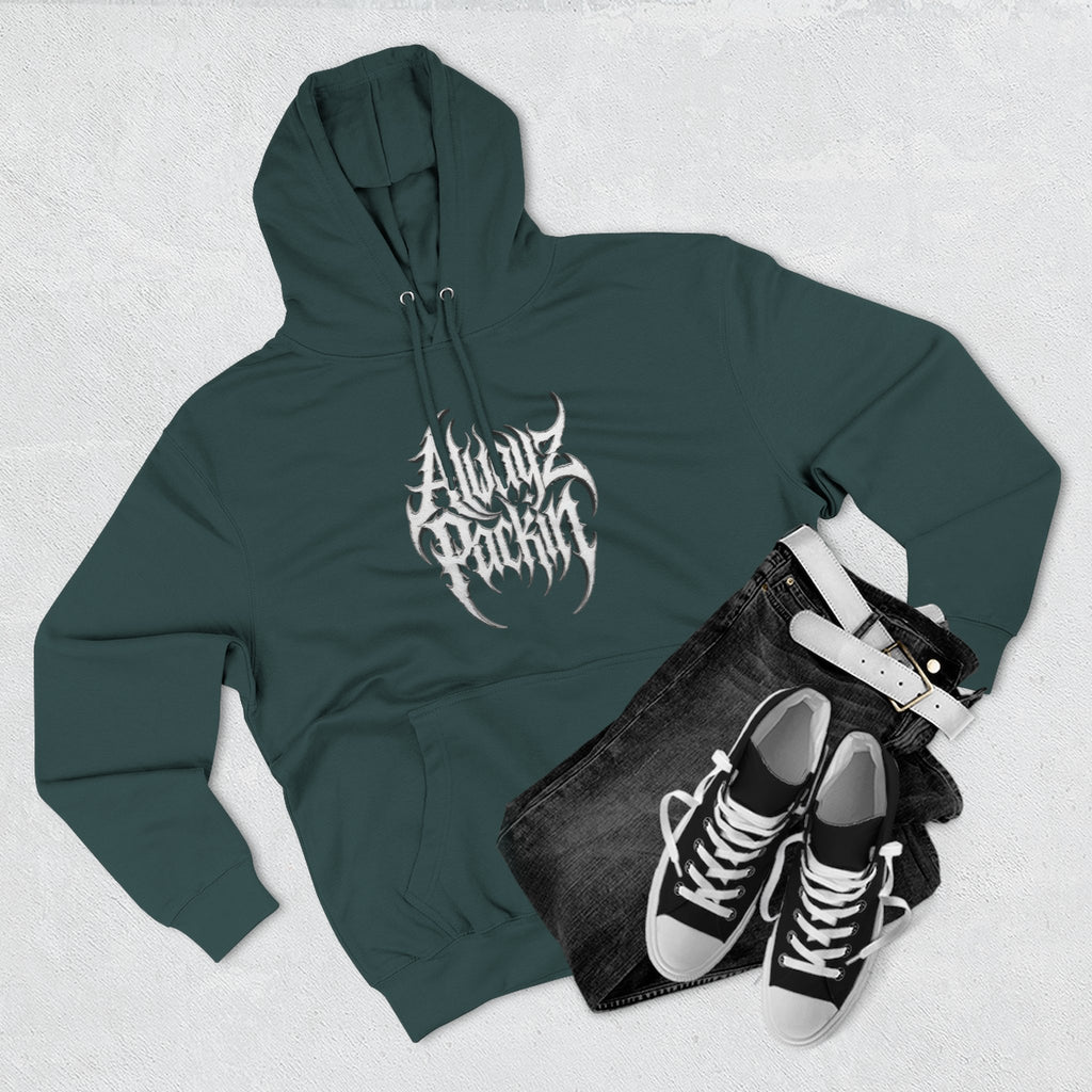 Abstract Tribal Logo hoodie | minimalist black emblem on white pullover