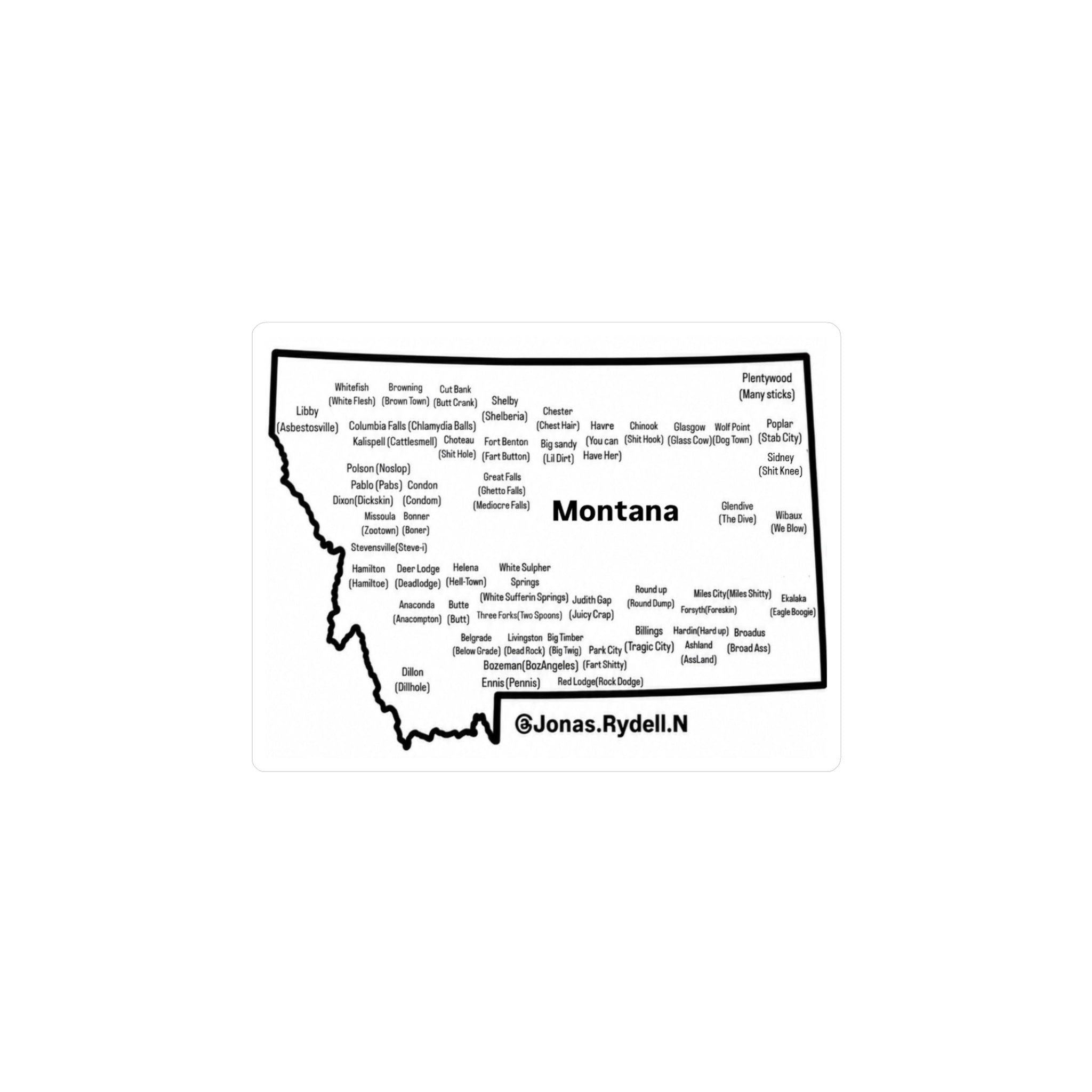 Montana Map with Towns and Nicknames Sticker various sizes