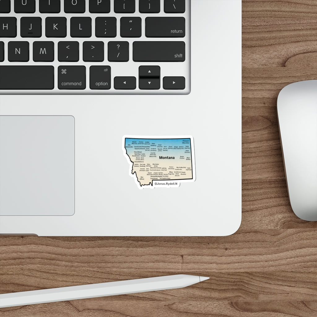 Montana Map Sticker with Towns and Town Nickname