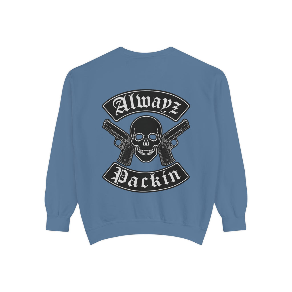 Alwayz Packin Front/ Skull and Guns with Rocker Back Sweatshirt