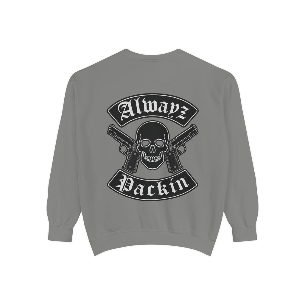 Alwayz Packin Front/ Skull and Guns with Rocker Back Sweatshirt