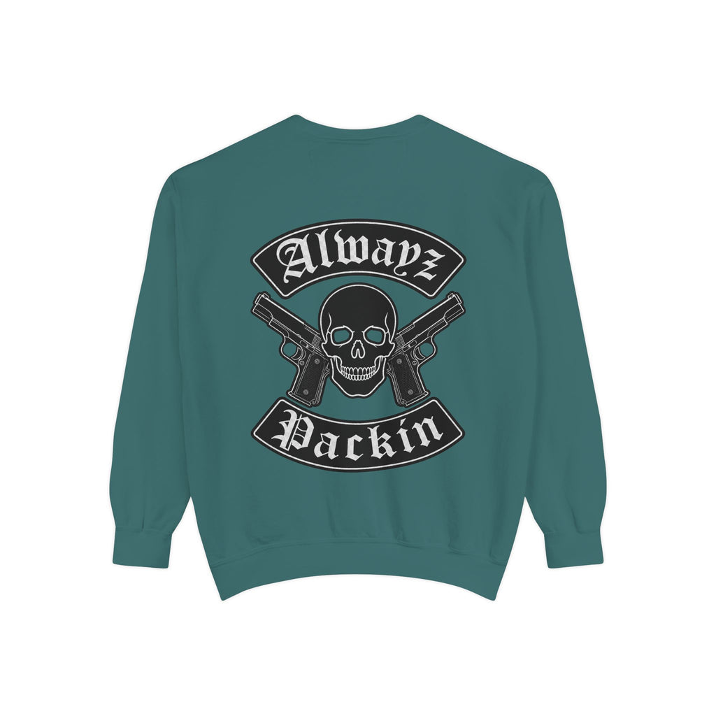 Alwayz Packin Front/ Skull and Guns with Rocker Back Sweatshirt