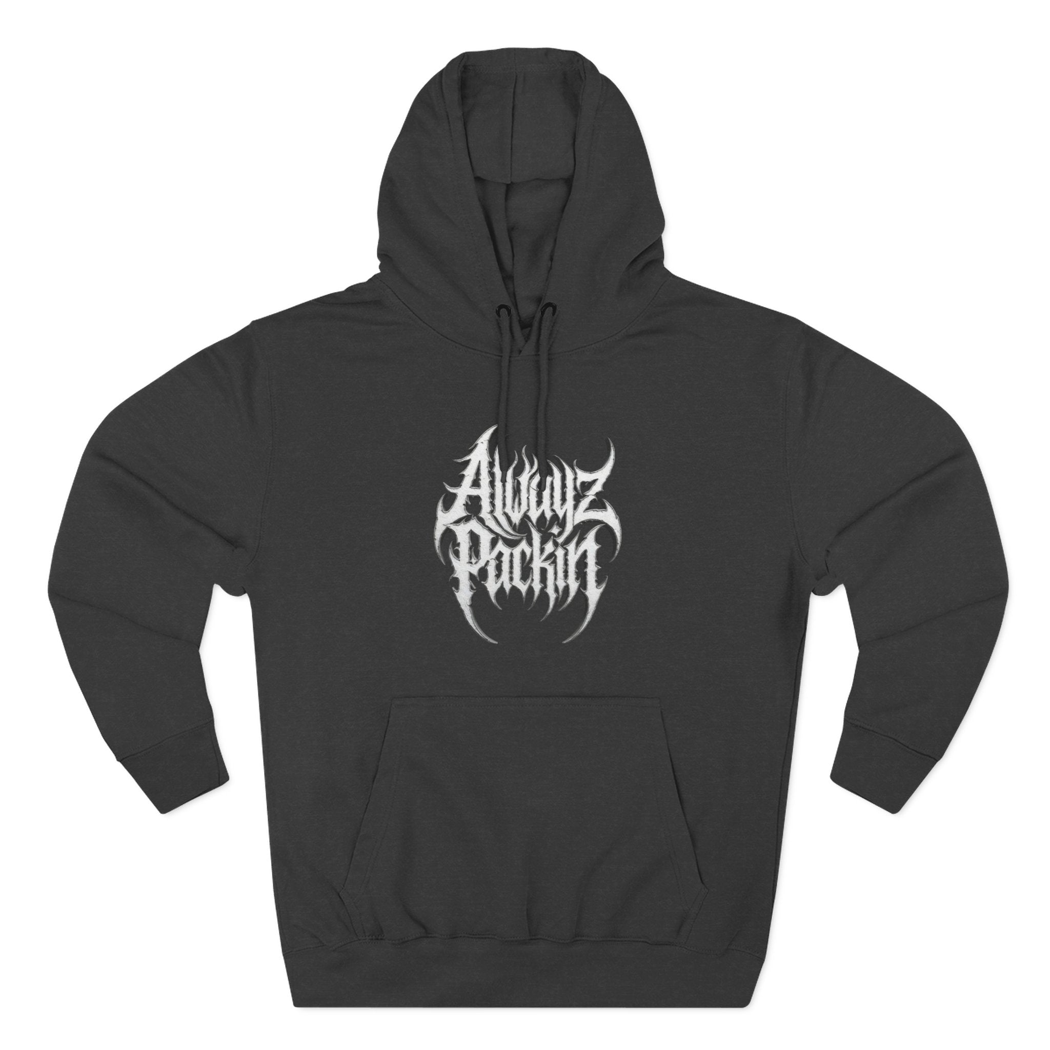 Abstract Tribal Logo hoodie | minimalist black emblem on white pullover