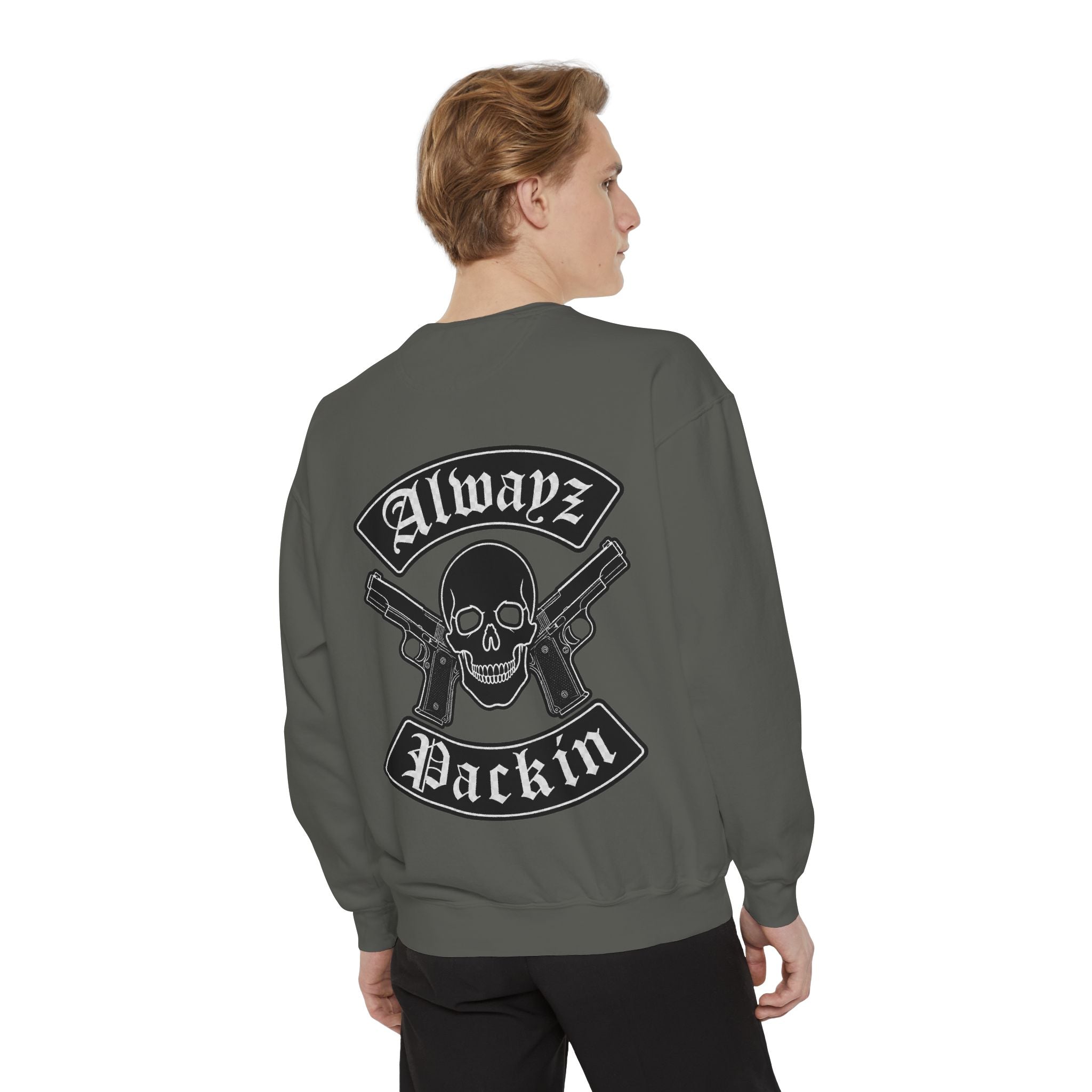 Alwayz Packin Front/ Skull and Guns with Rocker Back Sweatshirt