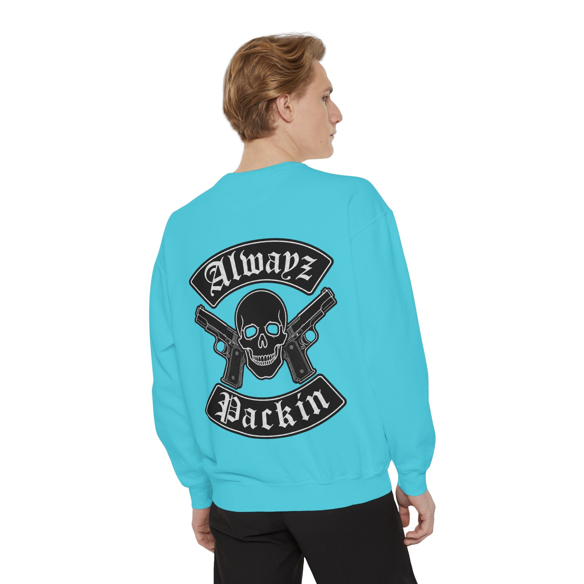 Alwayz Packin Front/ Skull and Guns with Rocker Back Sweatshirt