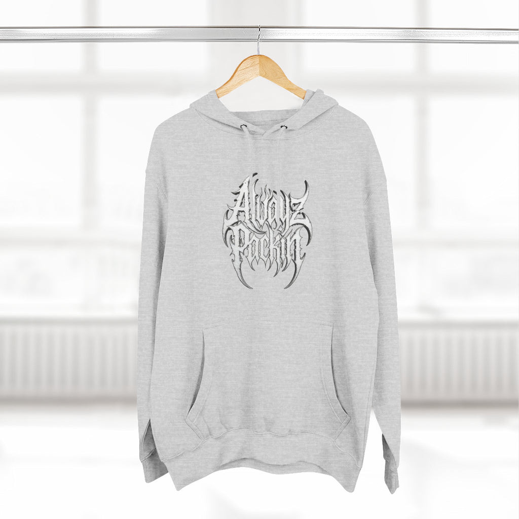 Abstract Tribal Logo hoodie | minimalist black emblem on white pullover