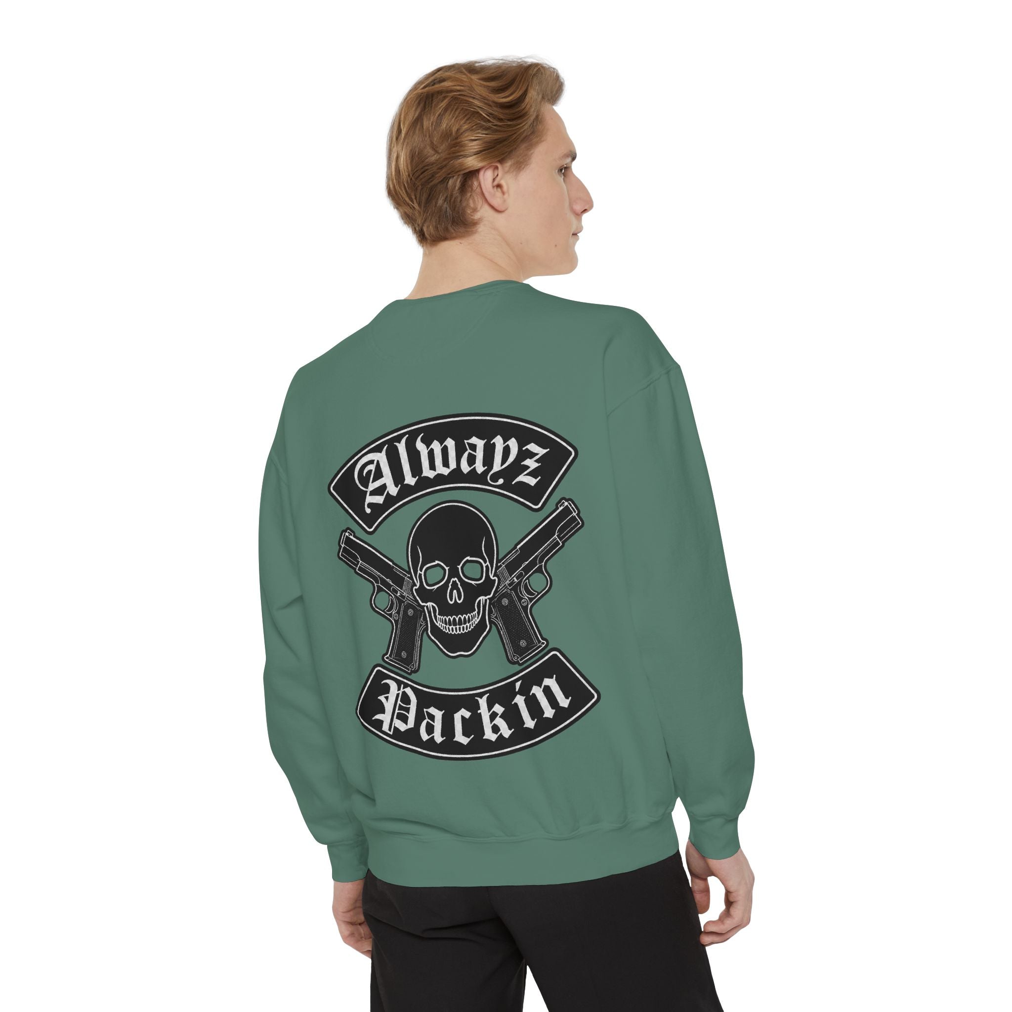 Alwayz Packin Front/ Skull and Guns with Rocker Back Sweatshirt