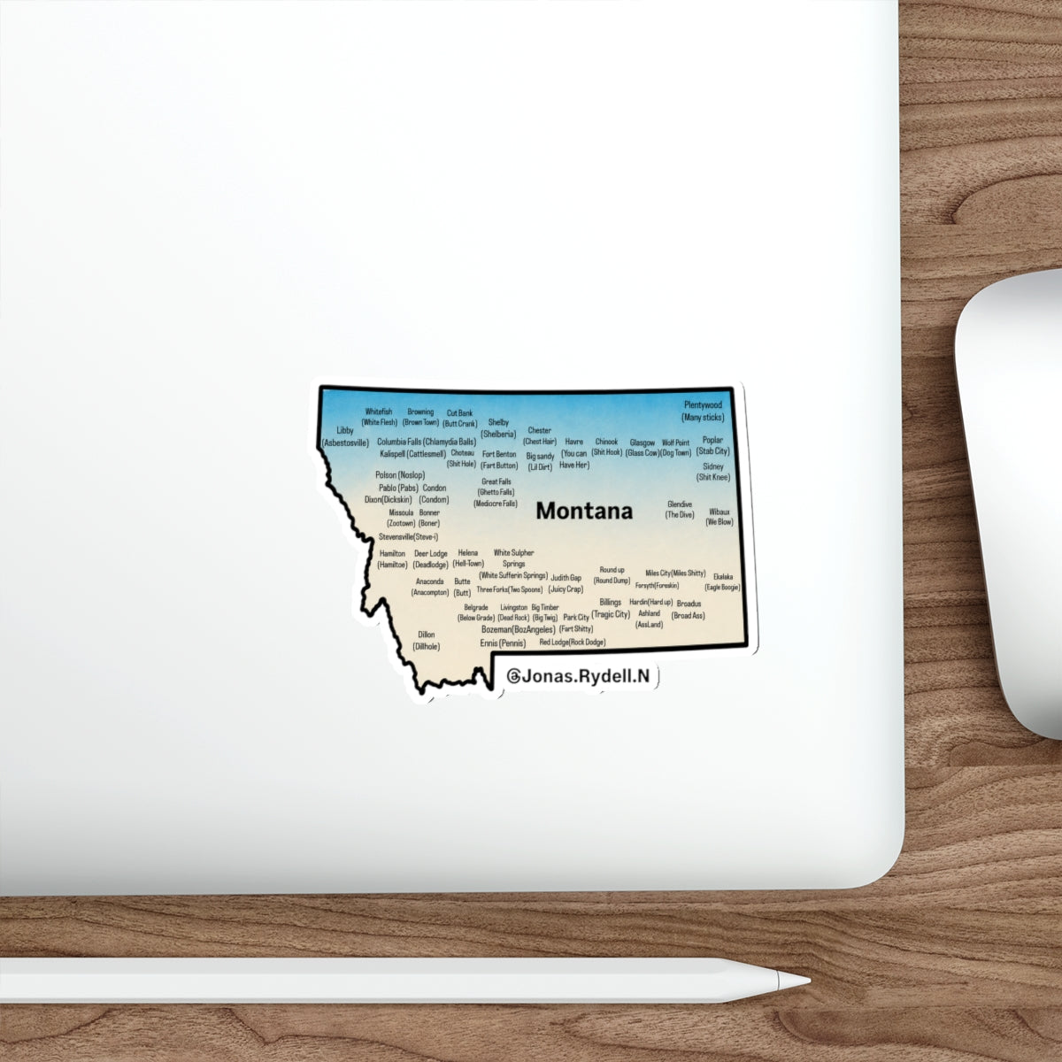 Montana Map Sticker with Towns and Town Nickname